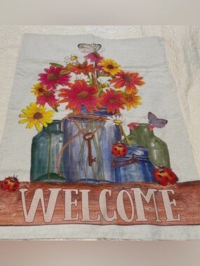 Mason Jars and Flowers Burlap House Flag